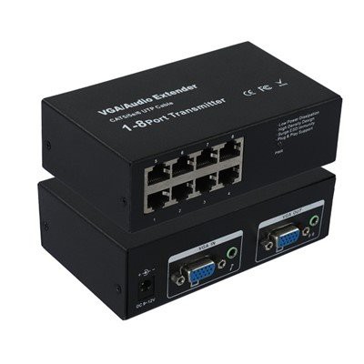 VGA- og lydforlenger-sender CAT5 CAT5e UTP 8-Port