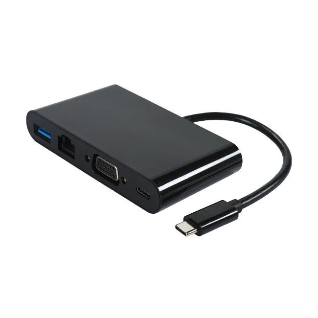 USB 3.1 Type C til VGA USB RJ45 Hub Adapter Converter-kabel